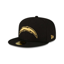 Load image into Gallery viewer, Los Angeles Chargers New Era NFL 59FIFTY 5950 Fitted Cap Hat Black Crown/Visor Metallic Gold/Black Logo
