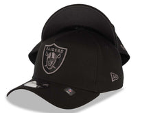 Load image into Gallery viewer, Raiders New Era 9FORTY 940 Adjustable A-Frame Cap Hat Black Crown/Visor Dark Gray Logo Gray UV
