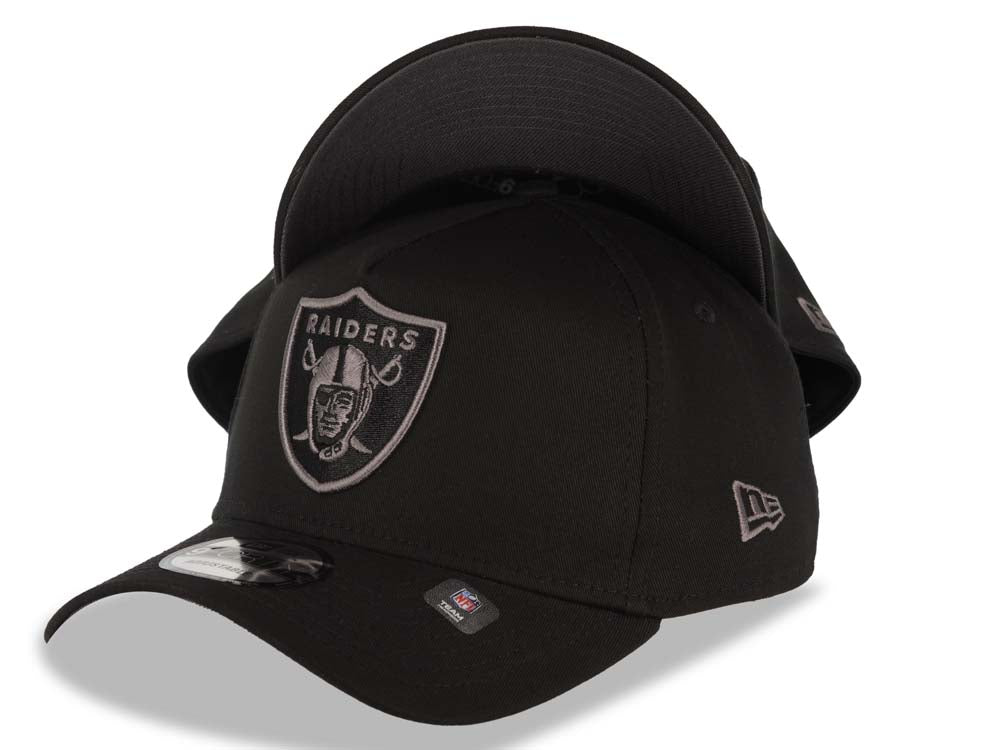 Raiders New Era 9FORTY 940 Adjustable A-Frame Cap Hat Black Crown/Visor Dark Gray Logo Gray UV