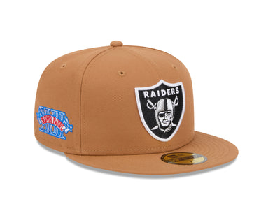 Las Vegas Raiders New Era NFL 59FIFTY 5950 Fitted Cap Hat Light Brown Crown/Visor Team Color Logo (Super Bowl 18)