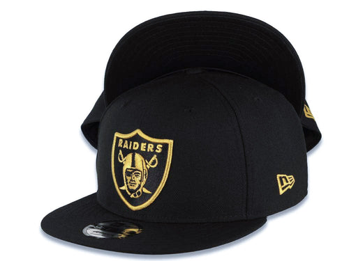 Las Vegas Raiders New Era NFL 9FIFTY 950 Snapback Cap Hat Black Crown/Visor Metallic Gold Logo Black UV
