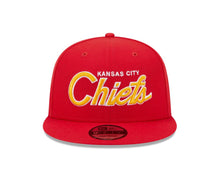 Load image into Gallery viewer, Kansas City Chiefs New Era NFL 9FIFTY 950 Snapback Cap Hat Red Crown/Visor Yellow Text/Script Logo
