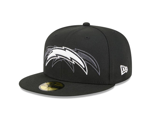 (Youth) Los Angeles Chargers New Era NFL 59FIFTY 5950 Kid Fitted Cap Hat Black Crown/Visor Black/White Tri Logo Gray UV