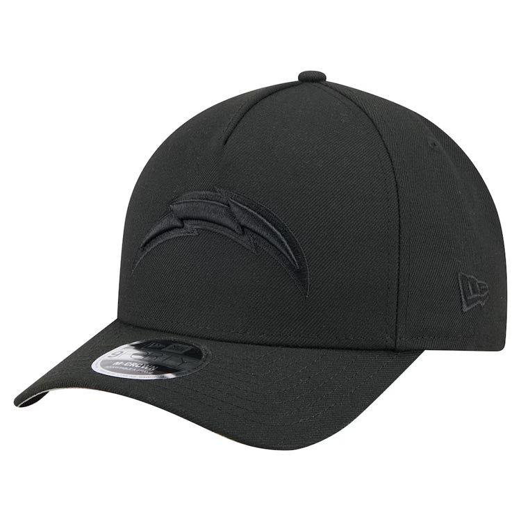 Los Angeles Chargers New Era NFL 9FORTY 940 Adjustable M-Crown A-Frame Cap Hat Black Crown/Visor Black Logo Gray UV