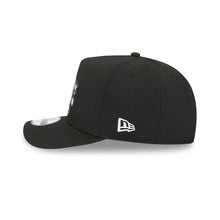 Load image into Gallery viewer, Las Vegas Raiders New Era 9FORTY 940 A-Frame Snapback Cap Hat Black Crown/Visor Gray Logo With Raider Rusher Cartoon
