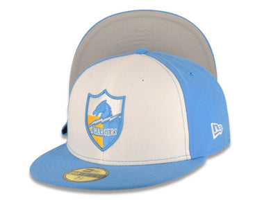 San Diego Chargers New Era NFL 59FIFTY 5950 Fitted Cap Hat White/Sky Blue Crown Sky Blue Visor Team Color Retro Shield Logo