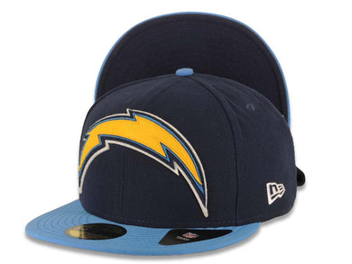 Los Angeles Chargers New Era NFL 59FIFTY 5950 Fitted Cap Hat Navy Blue Crown Sky Blue Visor Team Color Large/Big Logo OS Felt