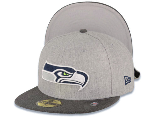 Seattle Seahawks New Era NFL 59FIFTY 5950 Fitted Heather Cap Hat Gray Crown Dark Gray Visor Team Color Logo