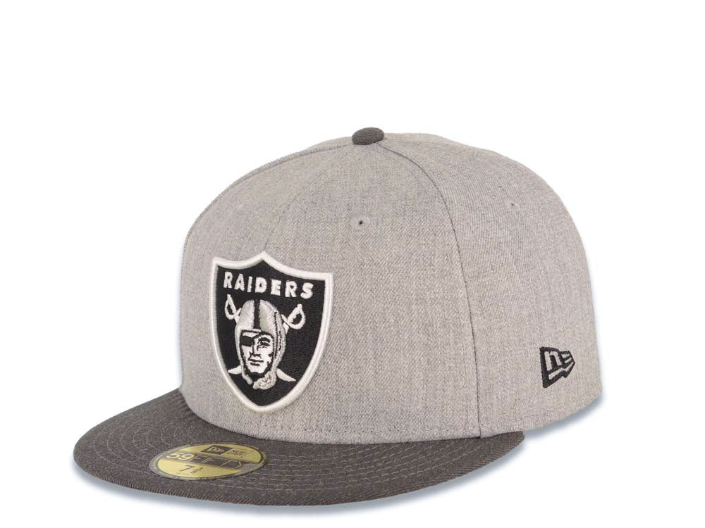 Oakland Raiders New Era 59FIFTY 5950 Fitted Heather Cap Hat Gray Crown Dark Gray Visor Team Color Logo