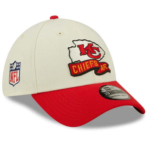 Kansas City Chiefs New Era NFL 39THIRTY 3930 Flexfit 2020 Sideline Cap Hat Cream Crown Red Visor Team Color Logo