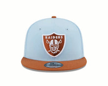 Load image into Gallery viewer, Las Vegas Raiders New Era 9FIFTY 950 Snapback Cap Hat Sky Blue Crown Dark Brown Visor Dark Brown/White Logo (2-Tone Color Pack)
