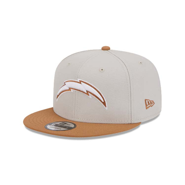 Los Angeles Chargers New Era NFL 9FIFTY 950 Snapback Cap Hat Stone Gray Crown Light Brown Visor White/Light Brown Logo (2-Tone Color Pack)