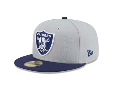 Las Vegas Raiders New Era 59FIFTY 5950 Fitted Cap Hat Gray Crown Navy Blue Visor Navy Blue/White Logo (2-Tone Color Pack)