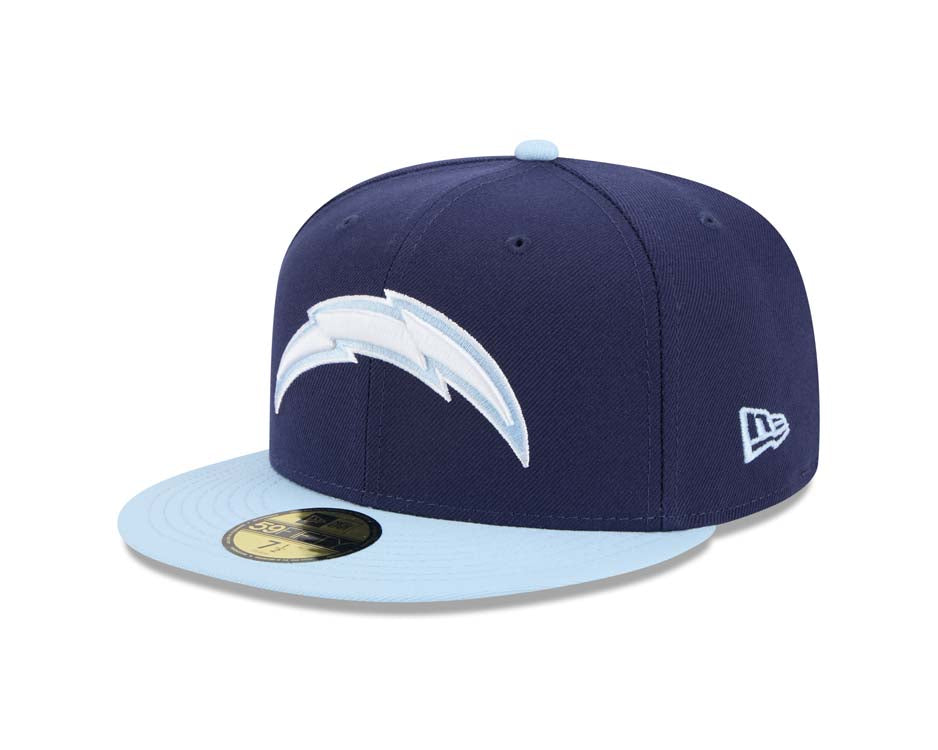 (Youth) Los Angeles Chargers New Era NFL 59FIFTY 5950 Kid Fitted Cap Hat Navy Blue Crown Light Blue Visor White/Light Blue Logo (2-Tone Color Pack)