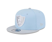 Load image into Gallery viewer, Las Vegas Raiders New Era NFL 9FIFTY 950 Snapback Cap Hat Light Blue Crown Gray Visor Gray/White Logo (2-Tone Color Pack)
