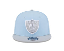 Load image into Gallery viewer, Las Vegas Raiders New Era NFL 9FIFTY 950 Snapback Cap Hat Light Blue Crown Gray Visor Gray/White Logo (2-Tone Color Pack)
