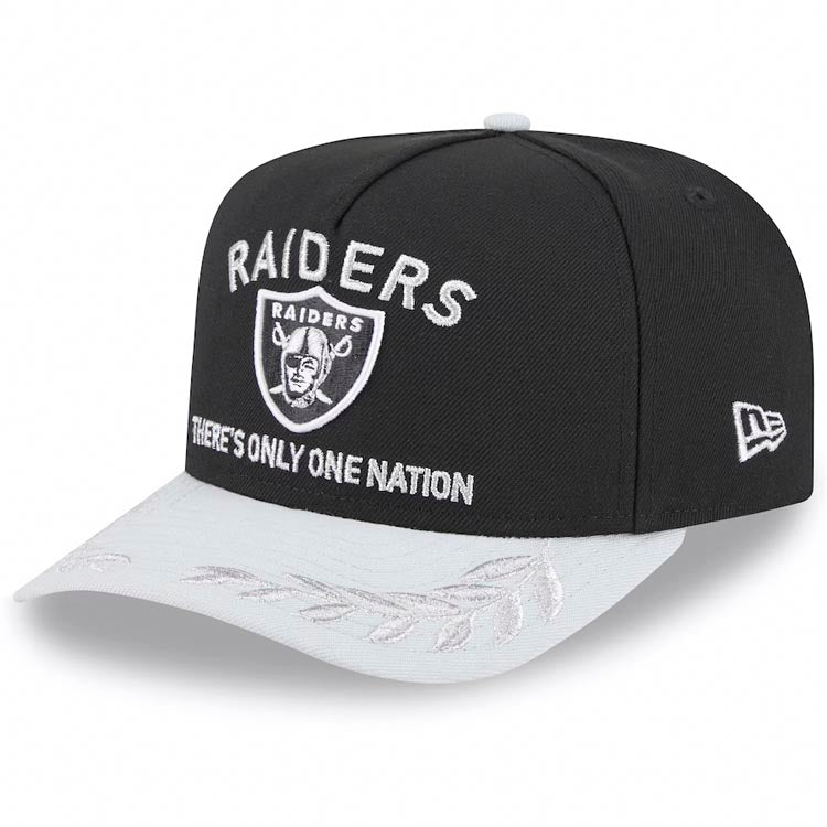 Las Vegas Raiders New Era NFL 9FIFTY 950 A-Frame Snapback Cap Hat Black Crown Gray Visor Team Color  with Text Logo (2025 Draft)