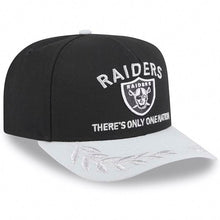 Load image into Gallery viewer, Las Vegas Raiders New Era NFL 9FIFTY 950 A-Frame Snapback Cap Hat Black Crown Gray Visor Team Color  with Text Logo (2025 Draft)
