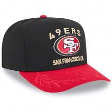 Load image into Gallery viewer, San Francisco 49ers New Era NFL 9FIFTY 950 A-Frame Snapback Cap Hat Black Crown Red Visor Team Color with Text Logo (2025 Draft)
