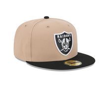 Load image into Gallery viewer, Las Vegas Raiders New Era NFL 59FIFTY 5950 Fitted Cap Hat Khaki Crown Black Visor Team Color Logo
