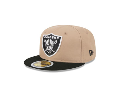 (Youth) Las Vegas Raiders New Era 59FIFTY 5950 Kid Fitted Cap Hat Khaki Crown Black Visor Team Color Logo