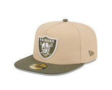 Load image into Gallery viewer, Las Vegas Raiders New Era NFL 59FIFTY 5950 Fitted A-Frame Cap Hat Khaki Crown Olive Green Visor Green/White Logo
