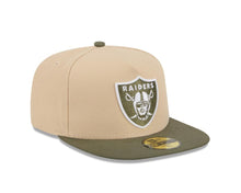 Load image into Gallery viewer, Las Vegas Raiders New Era NFL 59FIFTY 5950 Fitted A-Frame Cap Hat Khaki Crown Olive Green Visor Green/White Logo

