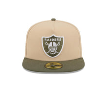 Load image into Gallery viewer, Las Vegas Raiders New Era NFL 59FIFTY 5950 Fitted A-Frame Cap Hat Khaki Crown Olive Green Visor Green/White Logo
