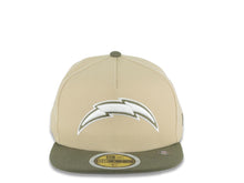 Load image into Gallery viewer, (Youth) Los Angeles Chargers New Era NFL 59FIFTY 5950 Kid A-Frame Fitted Cap Hat Khaki Crown Olive Green Visor White/Olive Green Logo

