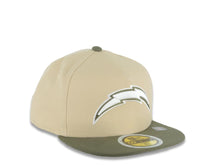 Load image into Gallery viewer, (Youth) Los Angeles Chargers New Era NFL 59FIFTY 5950 Kid A-Frame Fitted Cap Hat Khaki Crown Olive Green Visor White/Olive Green Logo
