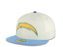 Load image into Gallery viewer, Los Angeles Chargers New Era NFL 59FIFTY 5950 Fitted Cap Hat Cream Crown Sky Blue Visor Yellow/Sky Blue/Gold Logo 2001 NFL Draft Side Patch Gray UV
