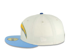 Load image into Gallery viewer, Los Angeles Chargers New Era NFL 59FIFTY 5950 Fitted Cap Hat Cream Crown Sky Blue Visor Yellow/Sky Blue/Gold Logo 2001 NFL Draft Side Patch Gray UV
