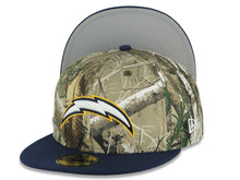 Load image into Gallery viewer, Los Angeles Chargers New Era NFL 59FIFTY 5950 Fitted Cap Hat Real Tree Edge Camo Crown Navy Blue Visor White/Navy Blue/Yellow Logo Gray UV
