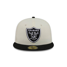 Load image into Gallery viewer, Las Vegas Raiders New Era NFL 59FIFTY 5950 Fitted Cap Hat Cream Crown Black Visor Team Color Logo Gray UV
