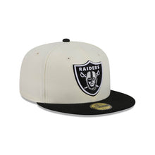 Load image into Gallery viewer, Las Vegas Raiders New Era NFL 59FIFTY 5950 Fitted Cap Hat Cream Crown Black Visor Team Color Logo Gray UV
