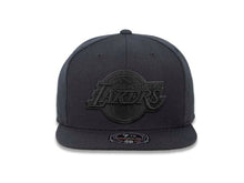 Load image into Gallery viewer, Los Angeles Lakers Mitchell &amp; Ness NBA Fitted Cap Hat Black Crown/Visor Black Logo
