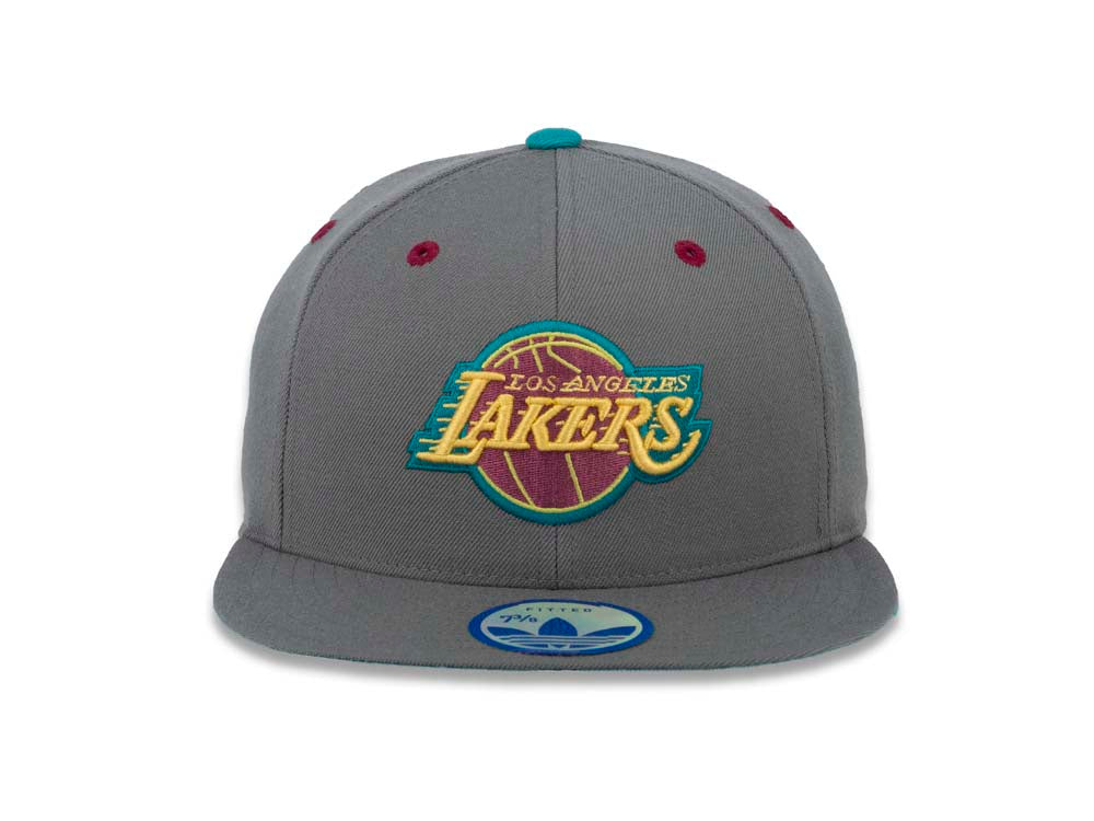 Los Angeles Lakers Adidas NBA Fitted Cap Hat Gray Crown/Visor Yellow/Brown/Teal Logo