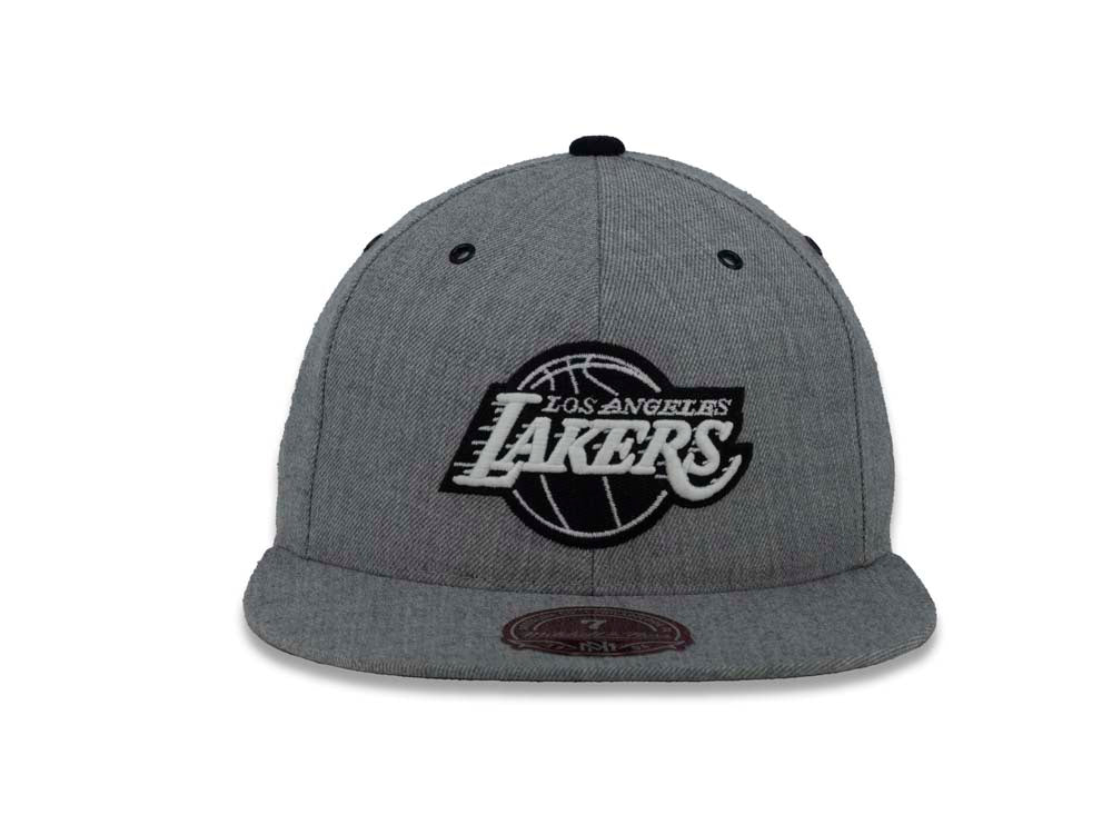 Los Angeles Lakers Mitchell & Ness NBA Fitted Heather Cap Hat Gray Crown/Visor White/Black Logo