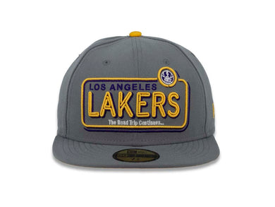 Los Angeles Lakers New Era NBA 59FIFTY 5950 Fitted Cap Hat Gray Crown/Visor Team Color Neon Text Logo