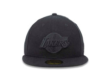 Load image into Gallery viewer, Los Angeles Lakers New Era NBA 59FIFTY 5950 Fitted Melton Cap Hat Black Crown/Visor Black Logo
