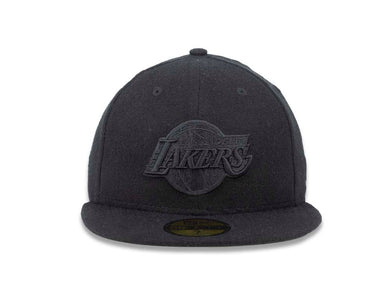 Los Angeles Lakers New Era NBA 59FIFTY 5950 Fitted Melton Cap Hat Black Crown/Visor Black Logo