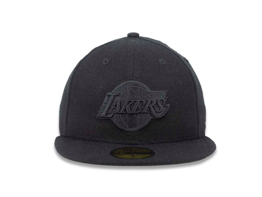 Los Angeles Lakers New Era NBA 59FIFTY 5950 Fitted Melton Cap Hat Black Crown/Visor Black Logo