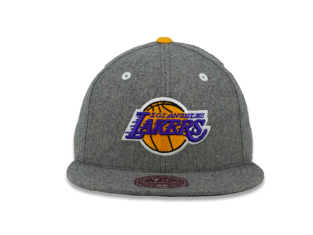 Los Angeles Lakers Mitchell & Ness NBA Fitted Melton Cap Hat Dark Gray Crown/Visor Team Color Logo
