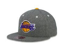 Load image into Gallery viewer, Los Angeles Lakers Mitchell &amp; Ness NBA Fitted Melton Cap Hat Dark Gray Crown/Visor Team Color Logo
