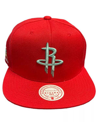 Houston Rockets Mitchell & Ness NBA Snapback Cap Hat Red Crown/Visor Green Logo Inverted