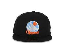 Load image into Gallery viewer, San Diego Clippers New Era NBA 59FIFTY 5950 Fitted Cap Hat Black Crown/Visor White/Sky Blue/Orange Retro Logo Gray UV
