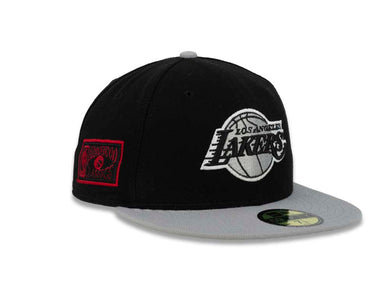 Los Angeles Lakers New Era NBA 59FIFTY 5950 Fitted Cap Hat Black Crown Gray Visor Black/Gray/White Logo