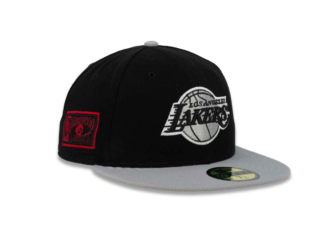 Los Angeles Lakers New Era NBA 59FIFTY 5950 Fitted Cap Hat Black Crown Gray Visor Black/Gray/White Logo
