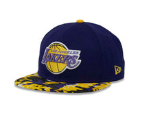 Load image into Gallery viewer, Los Angeles Lakers New Era NBA 59FIFTY 5950 Fitted Cap Hat Purple Crown Yello/Purple Camo Visor Team Color Logo
