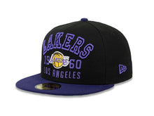 Load image into Gallery viewer, Los Angeles Lakers New Era NBA 59FIFTY 5950 Fitted Cap Hat Black Crown Purple Visor Team Color Text Logo (Word Knock)
